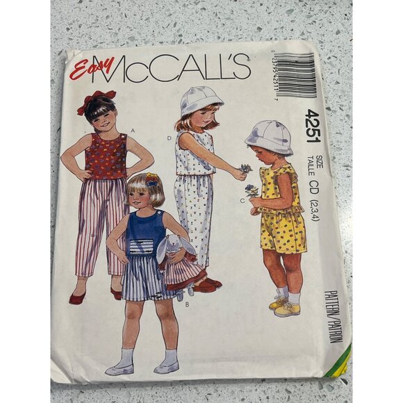 Easy McCalls 4251 Pattern For Girls Romper Outfits Sizes 2-4 Uncut - Picture 1 of 2